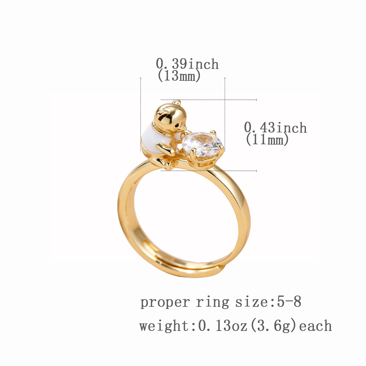 Minimalist Teddy Bear Open Ring with Shiny Zirconia
